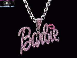 Nicki Minaj 2 BARBIE Iced Out Necklace Silver PINK  