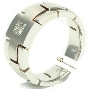   White Gold Contemporary High End Mens Diamond Wedding Ring: Jewelry