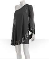 style #308378302 slate chiffon one shoulder sequin trim dress
