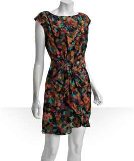 Shoshanna rust multicolor silk La Dolce Vita pleated front dress