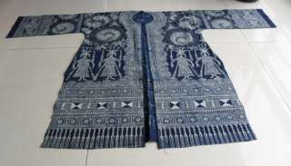 Chinese miao peoples local cloth hand Batik Long Robe  