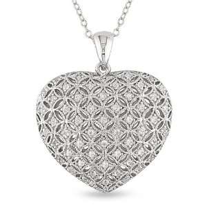   Silver 1/2 CT TGW Created White Sapphire Heart Pendant With Chain
