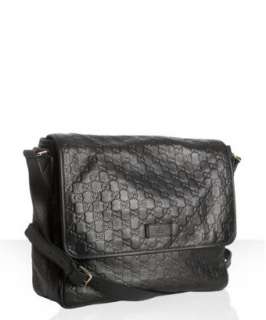 Gucci black guccisima leather messenger bag  