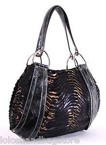 Sophia FAUX Mink BLACK Zebra Design Shoulder bag  