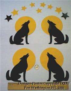 LASER QUILT APPLIQUE: WOLF / COYOTE HOWLING AT MOON  