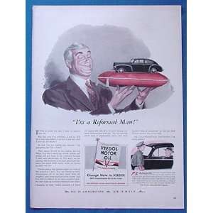  1940s Veedol Motor Oil Reformed Man Car on Pillow Print 