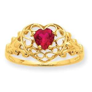  10kt Yellow Gold Genuine Ruby Filigree Heart Ring: Jewelry