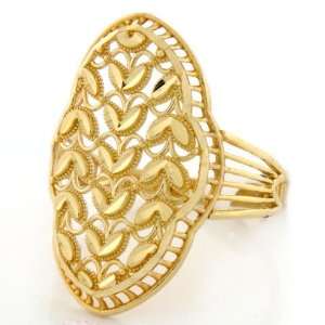    14K Solid Gold Leaf Filigree Diamond Cut Unique Ring Jewelry