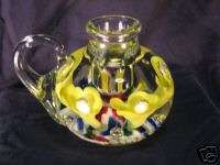 JOE ST CLAIR GLASS YELLOW CANDLE HOLDER PAPERWEIGHT  