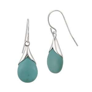  Sterling Silver Capped Turquoise Drop Earrings: Jewelry