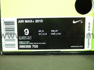 Nike Air Max+ 2010 Volt Neon Attack Pack Tennis Sz 9  