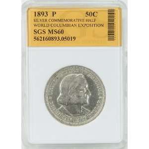 1893 MS60 World Columbian Expo Silver Commemorative Half Dollar Graded 