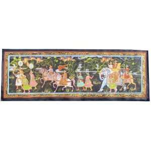  Art Silk Hand Painted Folk Painting   King Goes For A Hunt 