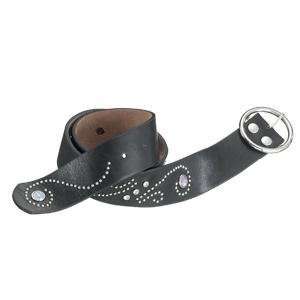  Black Leather Belt with Swirly Patterned Studs 43 Inch 