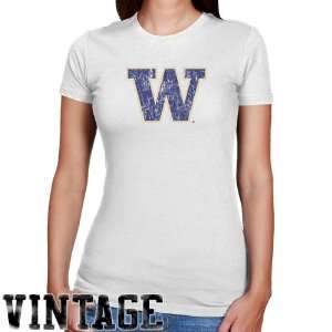 NCAA Washington Huskies Ladies White Distressed Logo Vintage Slim Fit 