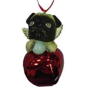  Cute Christmas Holiday Pug Dog Red Ornament Bell Figurine 