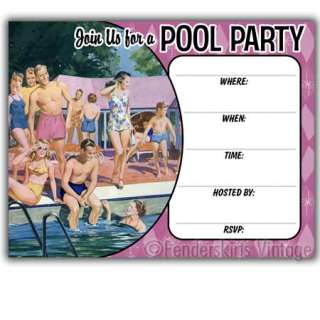 Retro Vintage 1950s Pool Party Invitations  