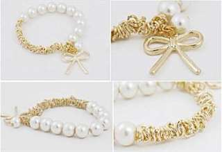 Fashion Lovely Cute Pearl Bowknot Bangle Bracelet k06 white Pearl+ 