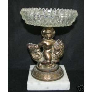    Crystal Glass Depression Marble Brass Pedestal Dish