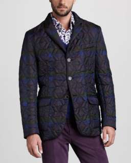 Quilted Jacket, V Neck Chevron Detail Sweater, Paisley Print Shirt 