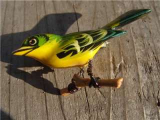 Vintage Takahashi Style Handcarved Wood Bird Brooch/Pin Hand Painted 