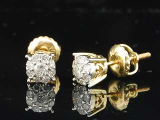 14K MENS LADIES YELLOW GOLD 1/4 CT SOLITAIRE LOOK ROUND DIAMOND STUDS 