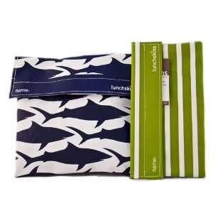 Lunchskins Sandwich Bag (in Navy Blue Shark ) and Snack Bag (in Green 