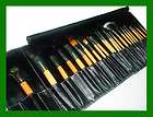   BRUSHES BLACK + POUCH SET CASE KIT GOAT HAIR COSMETIC MINERAL BRUSH