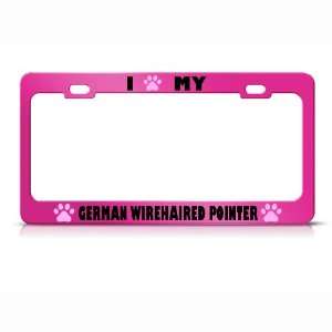 German Wirehaired Pointer Paw Love Pet Dog Metal license plate frame 