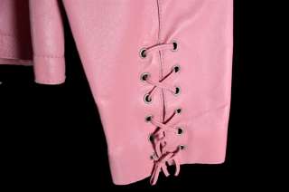 Pamela McCoy Pink Leather Womans Jacket with Leather Lace Design Sz M 