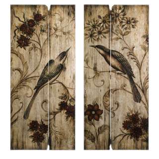 SET French Country Cottage BIRD & FLOWER ART WOOD PANEL  
