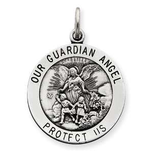  Sterling Silver Antiqued Guardian Angel Medal Jewelry