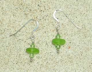 Sea Beach Glass Lime Green Drilled Swarovski Earrings SS  