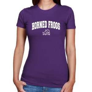   TCU Horned Frogs Ladies Purple Logo Arch T Shirt: Sports & Outdoors