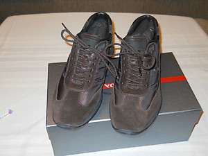 Prada Nylon Nappa Aviator Moro Brown Leather Sneakers Shoes Size 8.5 