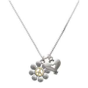   Daisy with Gold Peace Sign and Silver Heart Charm Necklace: Jewelry