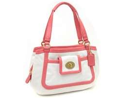Coach Cricket White/Coral Leather Satchel Bag 13601 NWT  