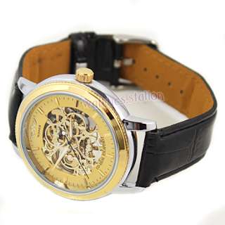 Unisex Golden Case Skeleton Hand Wind Watch Gift NEW HQ  