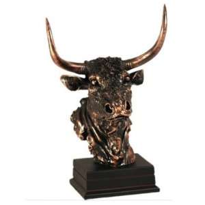 Bull Head with Horns Bronze Finish Sculpture, 13 inches H  