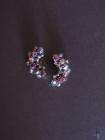 Vintage Iridescent Red Rhinestone Earrings Clip On GoldTone Pretty 