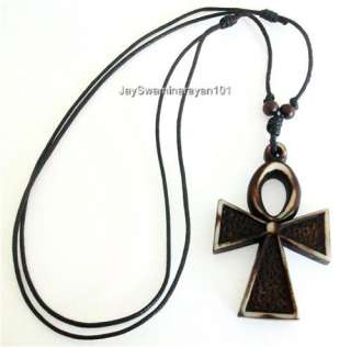 Big Ankh Egyptian Cross on adjustable Black Cord Mens Necklace