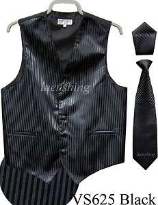 New Mens stripes prom tuxedo vest waistcoat with necktie & hankie set 