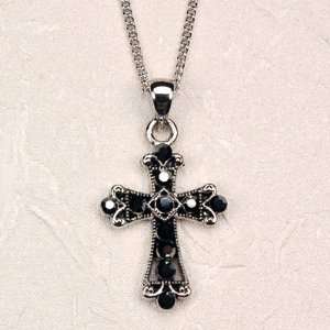  Black Crystal Marcasite Stone Cross Necklace in Gift Box 
