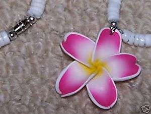 Pink Plumeria Fimo Flower Puka Shell Necklace Hawaii  