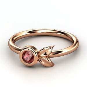  Boutonniere Ring, Round Red Garnet 14K Rose Gold Ring 