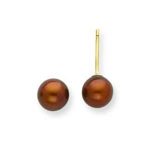  14k 5 5«mm Chocolate Round Freshwater Pearl Stud Earrings 