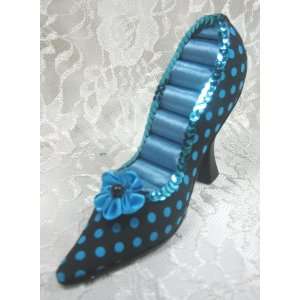  Blue polka dot with sequin black stiletto shoe ring holder 