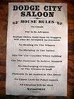 OLD WEST SALOON DODGE CITY RULES NOVELTY POSTER 11x17 (420)