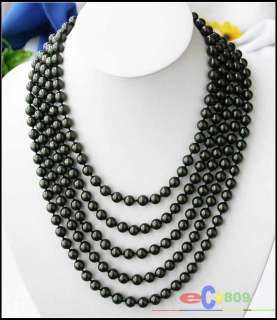 LONG 100 8MM BLACK SHELL PEARL NECKLACE  