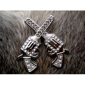  4 Gun Shaped Concho with Silver Crystals 